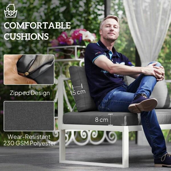 Four-Piece L Shaped Garden Furniture Set with 5-Level Adjustable Lounger - Grey