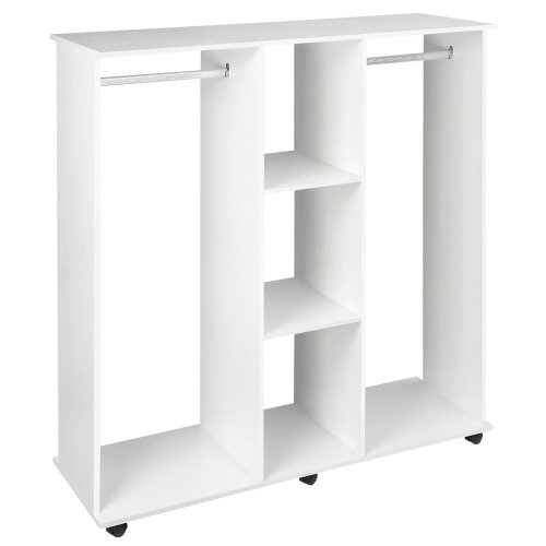Wyld Haus Belario White Double Open Wardrobe With Shelves Hanging Rail And Lockable Wheels
