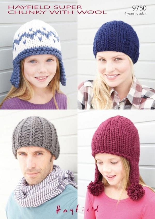 Hayfield With Wool Super Chunky Knitting Pattern 9750, Headwear for Kids, Men, Women, 4 Years- Adult - Advanced