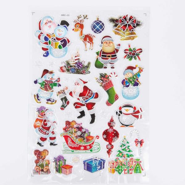 8 Sheets Metallic Colourful 3D Christmas Window Stickers with Festive Mixed Designs image 8