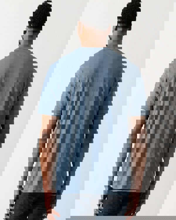 Back shot of a Model wearing a HUGO Diragolino212 Label Logo Mens T-Shirt in Open Blue