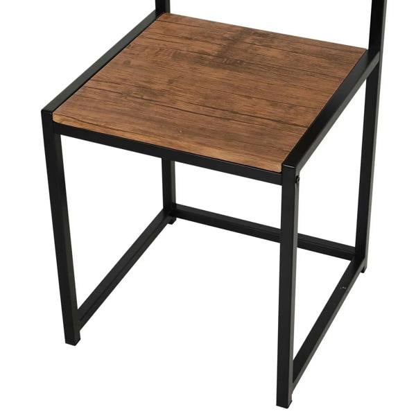 Wood-look side table with black metal legs and corner supports, natural finish