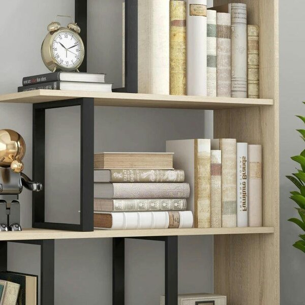 5-Tier Bookcase, Wooden Ladder Bookshelf Display Stand, Oak