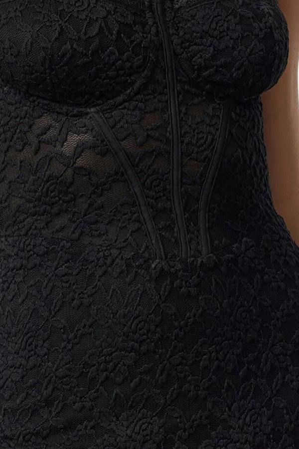 WOVCOR Lined Lace Knit Midi Evening Dress