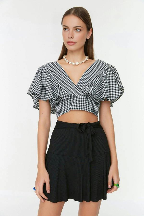 WOVCOR High Waist Mini Knitted Short Skirt