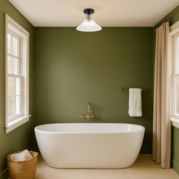 COSYLYTE Bowley Bathroom Ribbed Glass Ceiling Flush Light