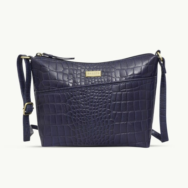 Assots London 'CAROL' Navy Croc Real Leather Designer Crossbody Shoulder Bag