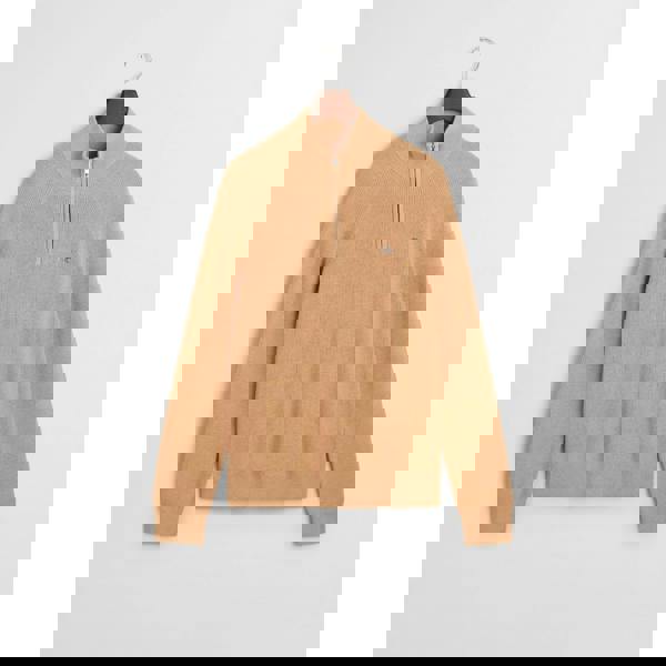 Gant Mens Ribbed Cotton Wool Half Zip Jumper - Khaki - 