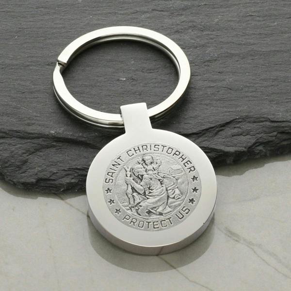 Christopher James of London Mirror Polished Round St Christopher Keyring With Optional Engraving