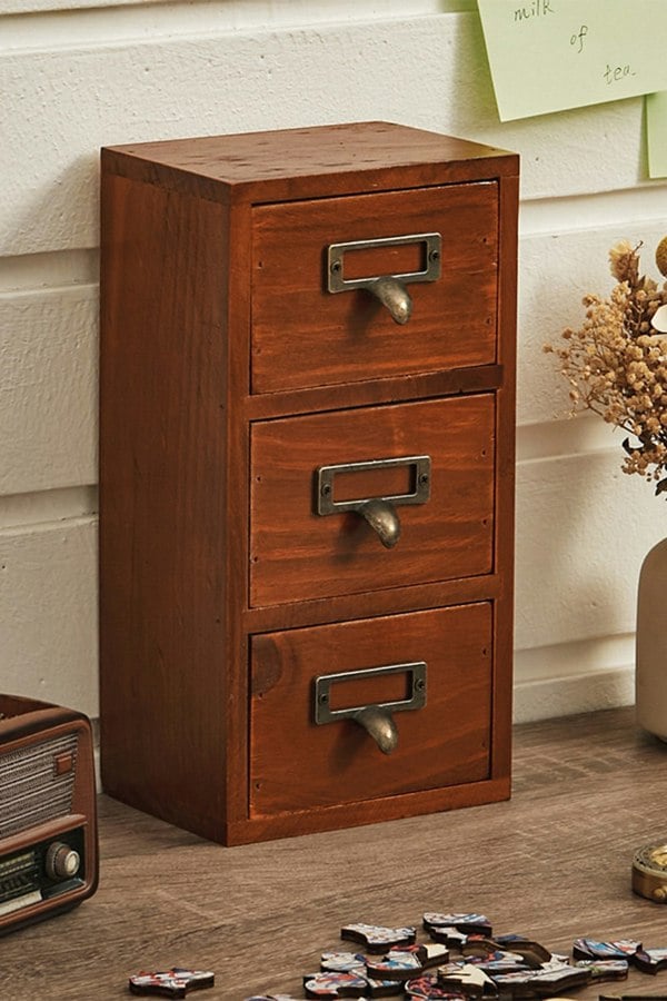 Living and Home Retro 3-Drawers Wooden Organizer Box