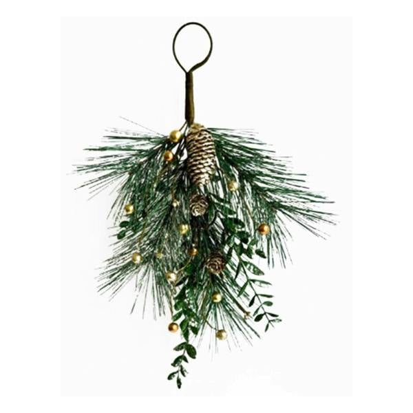 Hill Interiors Pinecone Christmas Decoration - Green/Gold - 