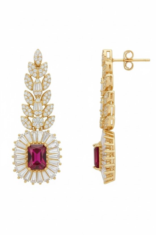 Latelita Countess Gemstone Drop Earrings Ruby Gold