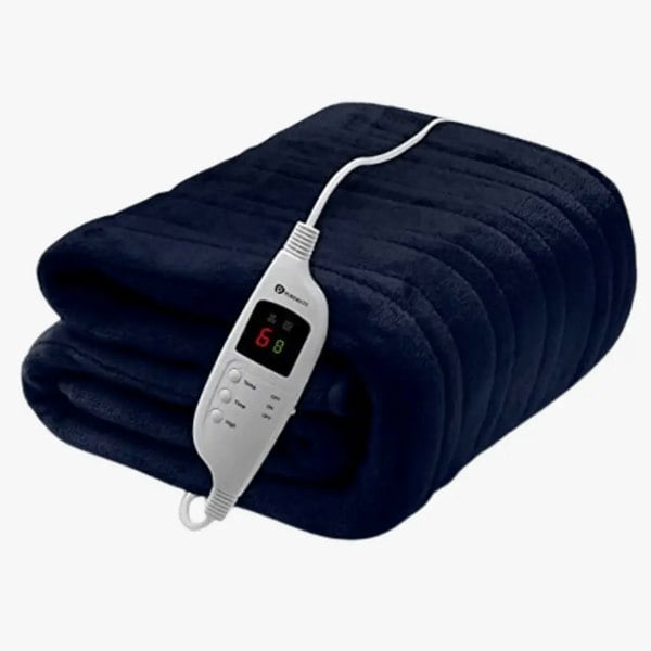 PureMate Fleece Electric Heated Throw with 9 Heat Settings Navy