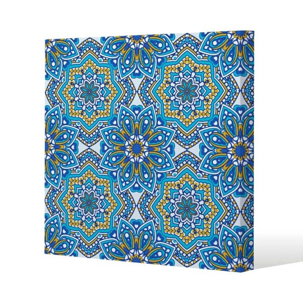 Benjamin Tate Design Floral and geometric embellished tiles Slim Style Canvas Print  90x90cm , 15mm Slim Real wood.