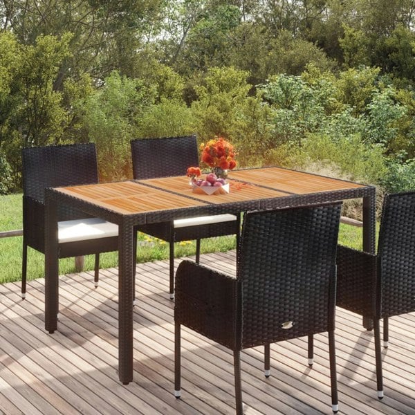 Berkfield Garden Table with Wooden Top Black 150x90x75 cm Poly Rattan