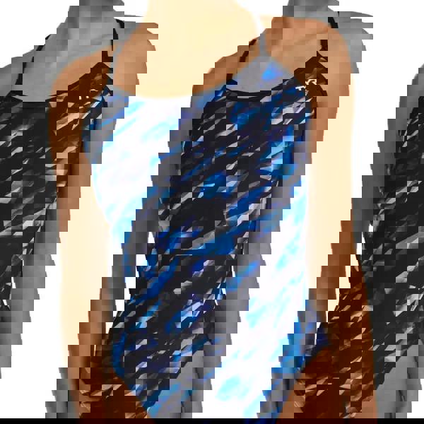 Blue TYR Triadic Durafast Elite Trinityfit swimsuit with geometric pattern