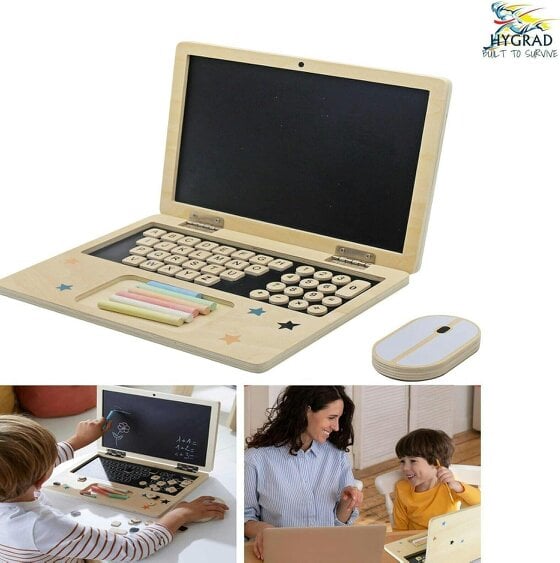 HYGRAD BUILT TO SURVIVE Kids Wooden LapTop And Chalkboard Magnetic Pretend Play Set Early Development Kids Laptop Computer Play Set