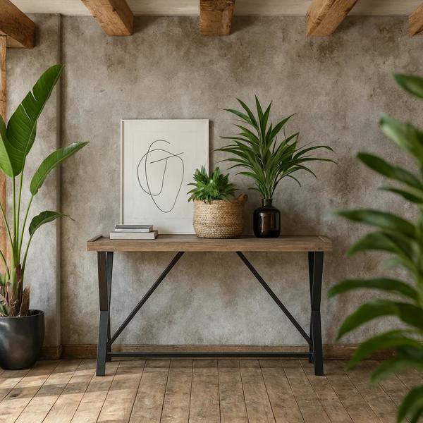 Wyld Haus Trento Aged Grey Oak and Metal Console Table