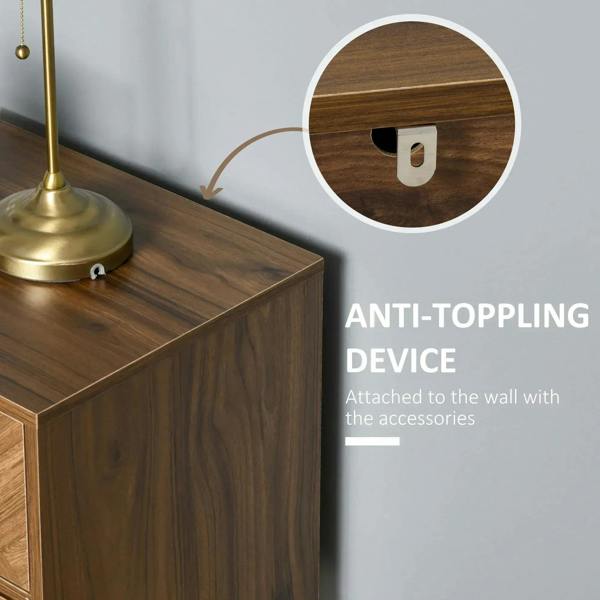 Walnut brown bedside table with anti-tipping wall bracket for added stability