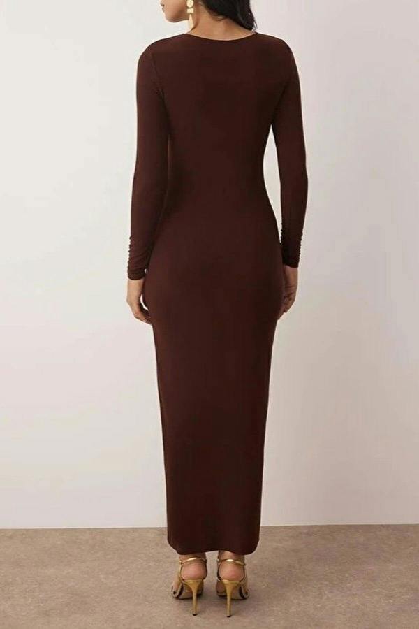 WOVCOR Elegant Knitted Evening Dress with Cut Out Detail