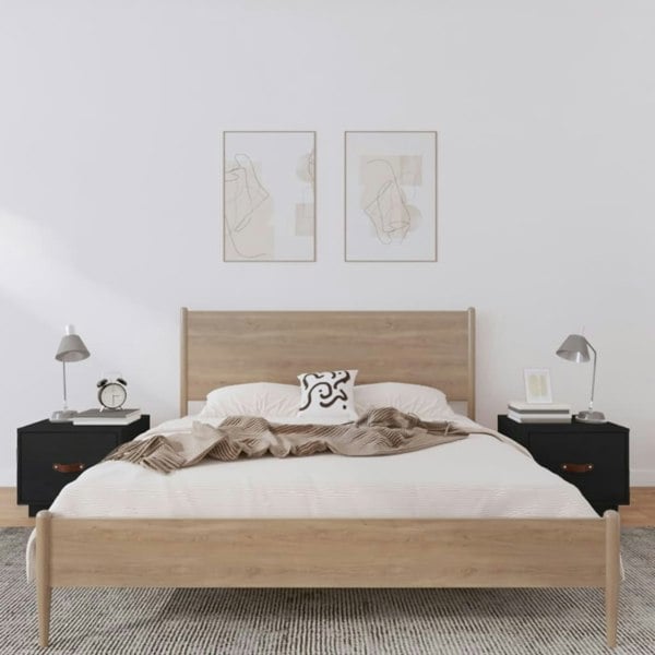Berkfield Bedside Cabinets 2 pcs Black 40x34x35 cm Solid Wood Pine