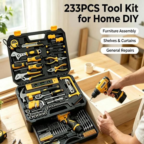 Gr8 Home 233 Piece Professional Tool Kit Cordless Drill Socket Spanner Set Storage Case