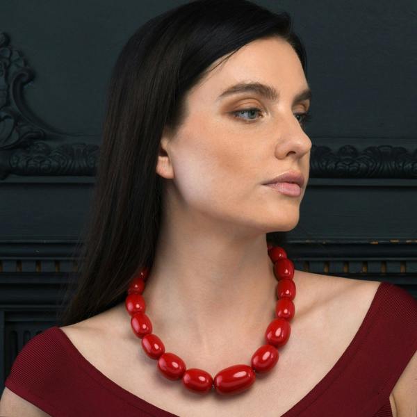 Zavana 20 inch Long Red Oval Beads Statement Necklace for Women