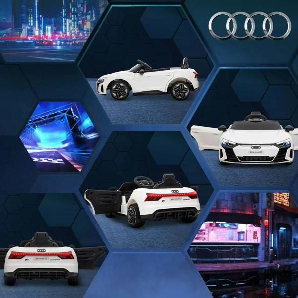 White kids electric ride-on car with LED headlights, four wheels, and open roof