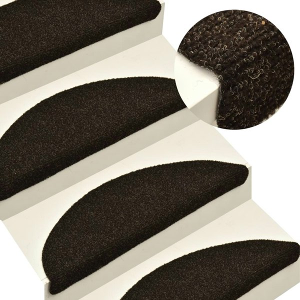 Berkfield Self-adhesive Stair Mats 15pcs Dark Brown 56x17x3cm Needle Punch