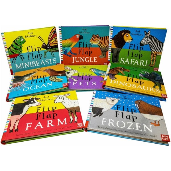 Axel Schefflers Flip Flap 8 Book Set Dinosaurs, Farm, Frozen, Pets, Ocean, Safari & more