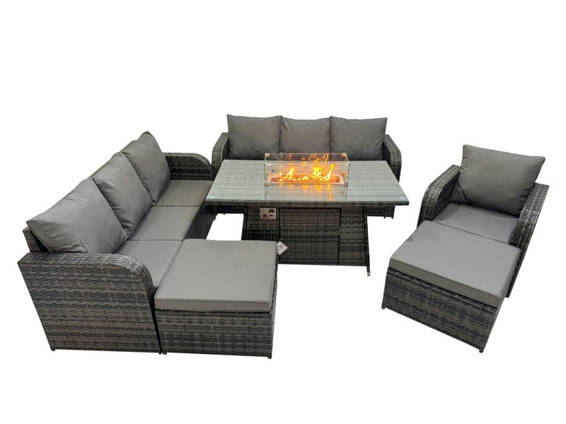 Fimous Garden Outdoor Rattan Furniture Set Rattan Reclining Chair 3 Seater Sofa with Big Stool Dark Grey Mixed