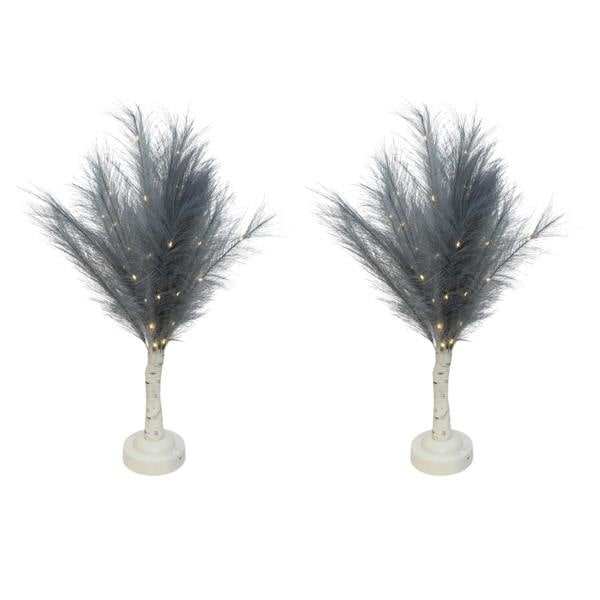 70cm Grey Feather Tree Table Lamp with Warm White LEDs, Battery-Operated Decorative Light image 4