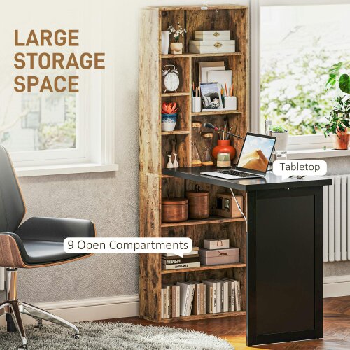 Wyld Haus Codi 98cm Rustic Brown Folding Desk With Blackboard Panel And Side Shelving