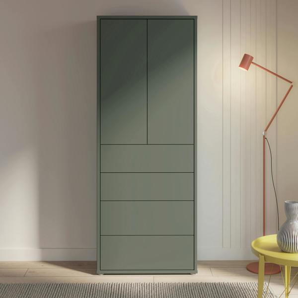 Furniture To Go Alice Springs Tall Storage Cabinet with Push-to-Open Doors & 4 Drawers in Sage Green