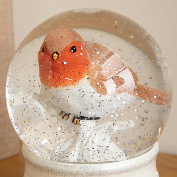Samuel Alexander 18cm Dual Powered Robin Christmas LED Water Spinner Snow Globe with Warm White Lights