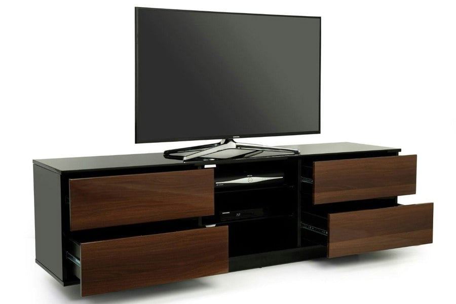 Centurion Supports Avitus Gloss Black with 4-Walnut Drawers and 3-Shelf 32"-65" LED/LCD/Plasma TV Stand