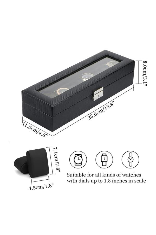 SHEONLY Elegant Faux Leather Watch Display Case with 6 Slots Watch Storage Case