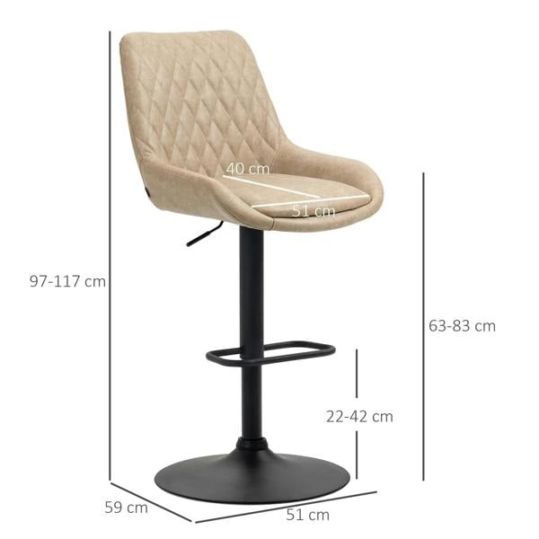 Light khaki height-adjustable bar stool with backrest, swivel seat, and black base