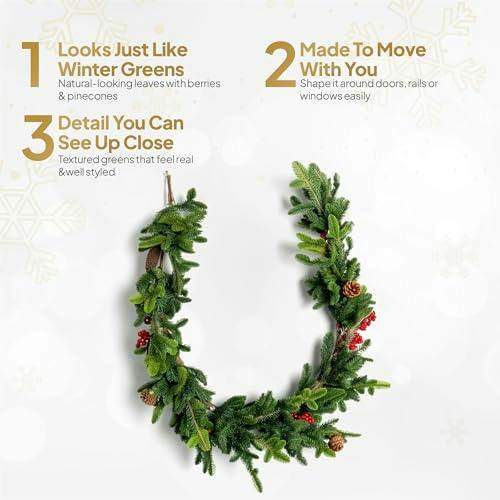 18cm Green Fir Garland with Berries and Pine Cones for Christmas Door and Home Decorating image 6