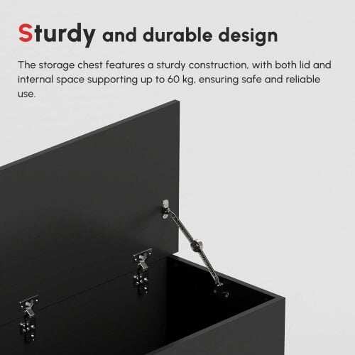 Wyld Haus Leretteo Black Large Storage Chest With Flip Top Lid And Safety Hinges 113 Litre