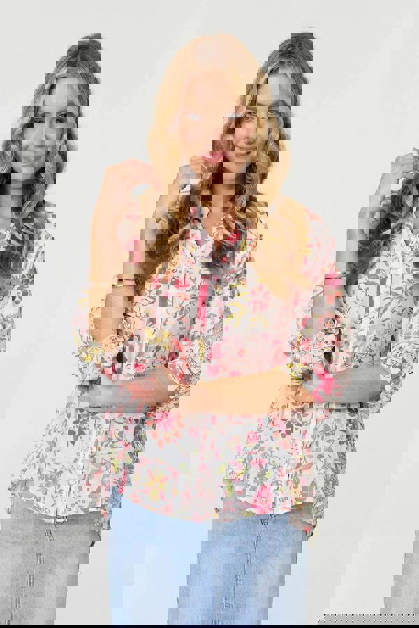 Pink | Floral 1/2 Sleeve Relaxed Blouse