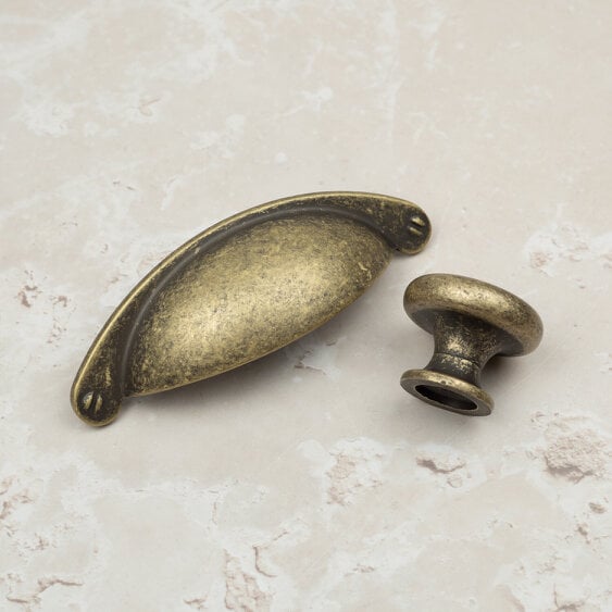 Handle & Home Antique Brass Cup Handle and Coordinating Knob