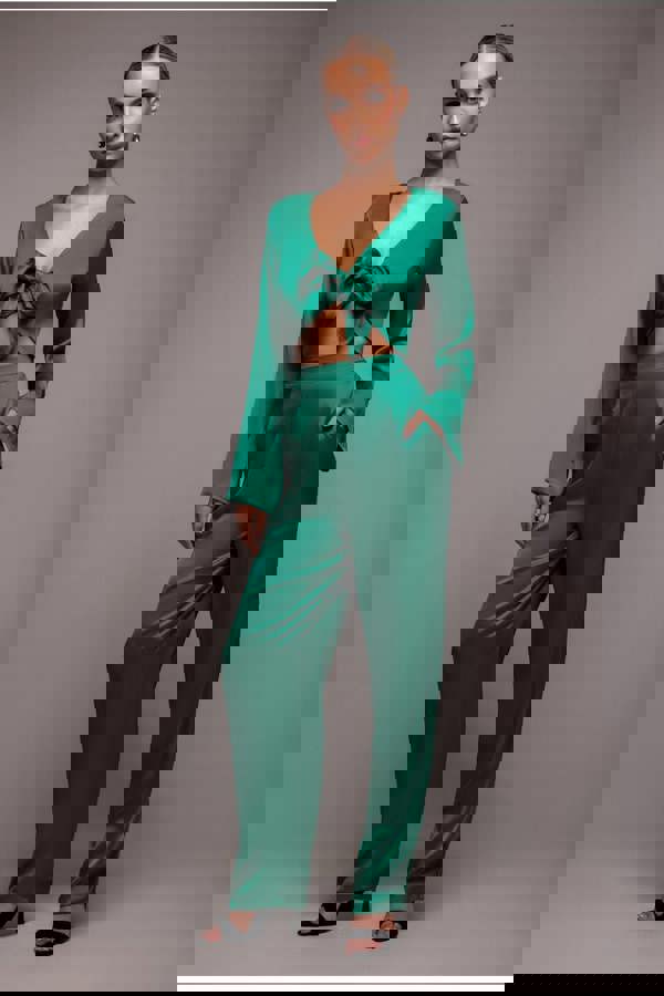 Cut Out Satin Jumpsuit - Emerald TR309