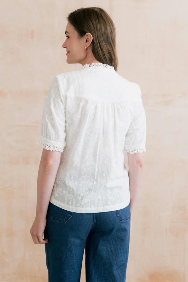 Lily & Me Wren Embroidered Cotton Frill Blouse White