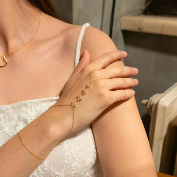 Spero London Stars Of Universe Sterling Silver Gold Plated Hand Chain Ring