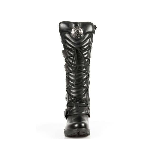 New Rock Ladies Black Buckle Laced Knee-High Boots- TR004-S1