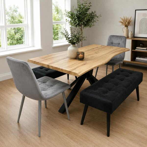 Kosy Koala Modern Dining Table Set With 2 Grey Velvet Chairs And 2 Black Velvet Benches Dining Room Furniture