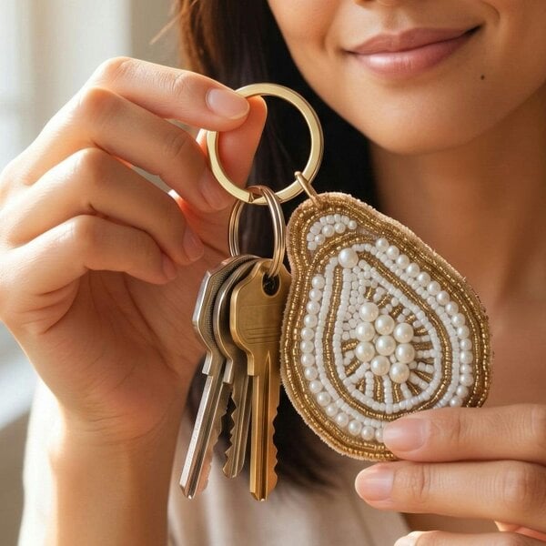 Gold Trip Oyster Beaded Keyring