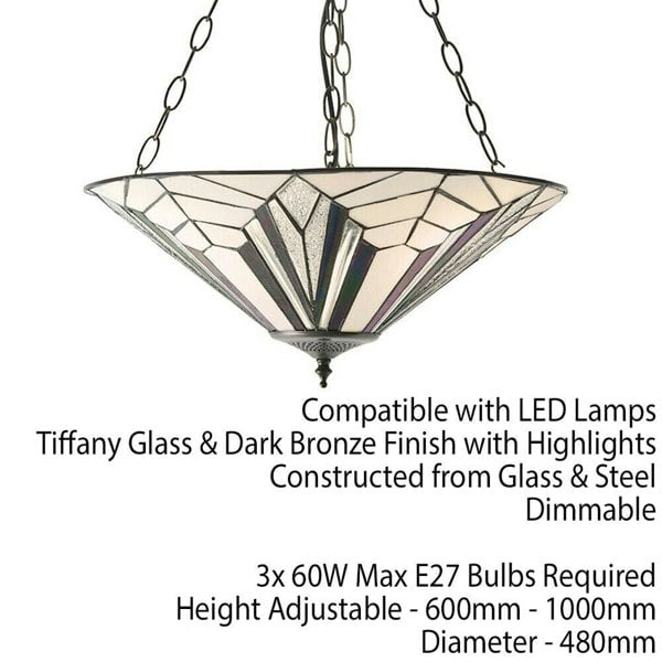 Tiffany Glass Hanging Ceiling Pendant Light Dark Bronze 3 Lamp Shade i00075 Loops