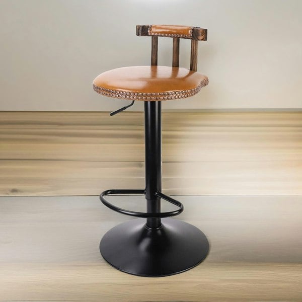 Rafaelo Mobilia 2PC Vintage Style Height Adjustable 360 Swivel Bar Stools Set Natural Brown